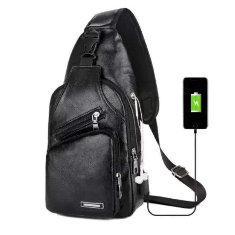 Simple and Fashionable Casual Solid Color PU Multifunctional USB Charging Zipper MEN'S Chest Bag Crossbody Bag for Commuting - Image 5