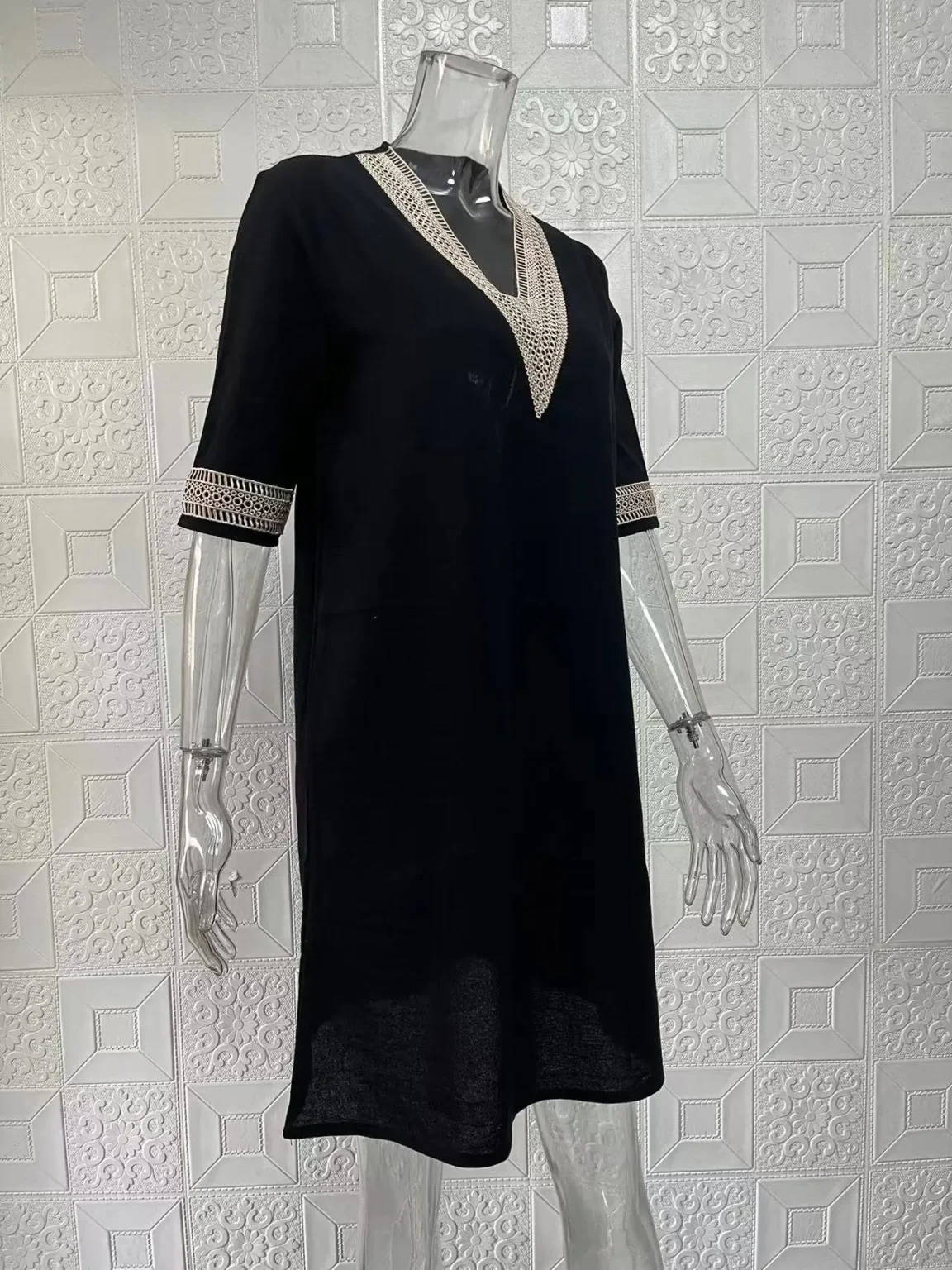 New solid color V-neck mid-sleeved elegant dress - Image 7
