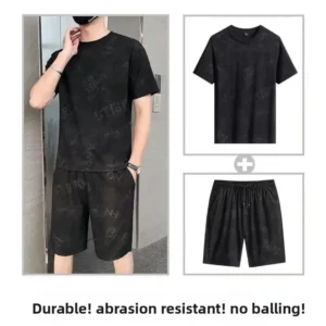 Ice Silk Sports Set for Men Summer Breathable Running Fitness Short Sleeve Shorts Casual Two Piece Set Cross-Border