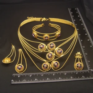 Fashion 24k Gold Plated Jewelry Set Dubai African Choker Necklace Earrings Rings Wedding Bridal Jewellery Sets for Women - Image 4