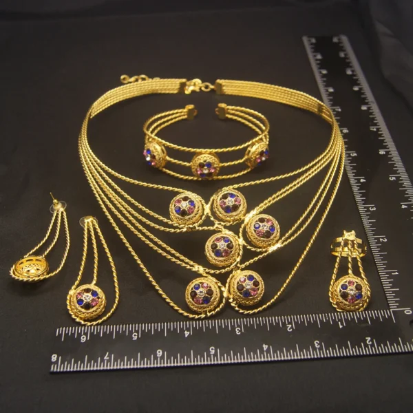 Fashion 24k Gold Plated Jewelry Set Dubai African Choker Necklace Earrings Rings Wedding Bridal Jewellery Sets for Women - Image 4