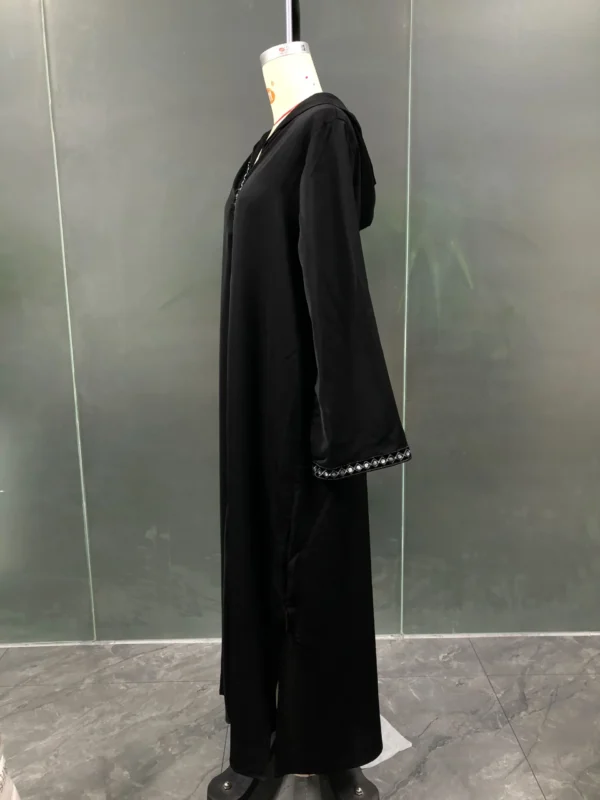Middle East Dubai Muslim Fashion Festival Chiffon Plain Sequined Hooded Robe - Image 5