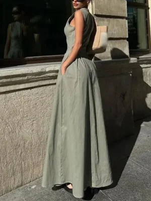 ONKOGENE Zipper Langes Kleid Frau Plissee Ärmel, Figurbetontes Kleid Sommer Elegante Party Kleider Für Frauen 2024 Neue Midi Kleider - Image 7