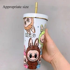 LABUBU Car Cup Portable Stainless Steel Straw Cup Large Capacity Cute Thermos Cup Cartoon Design Perfect Gift for Friends Family - Image 3