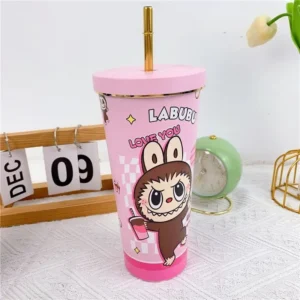LABUBU Car Cup Portable Stainless Steel Straw Cup Large Capacity Cute Thermos Cup Cartoon Design Perfect Gift for Friends Family - Image 4