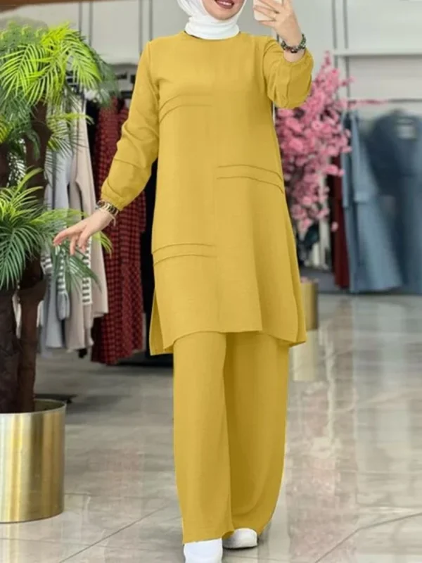 Ramadan Two Piece Sets Shirt Dress &Pants Women Muslim Suits Shirt Blouse Musulman Ensembles Moroccan Kaftan Islamic Dress Sets - Image 4