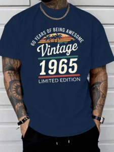 Men's Summer 100% Cotton Fashionable Casual Loose 60 Year Great Pattern Printed Limited Edition 1965 Retro T-shirt