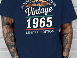Men's Summer 100% Cotton Fashionable Casual Loose 60 Year Great Pattern Printed Limited Edition 1965 Retro T-shirt