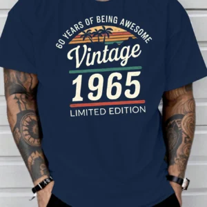 Men's Summer 100% Cotton Fashionable Casual Loose 60 Year Great Pattern Printed Limited Edition 1965 Retro T-shirt