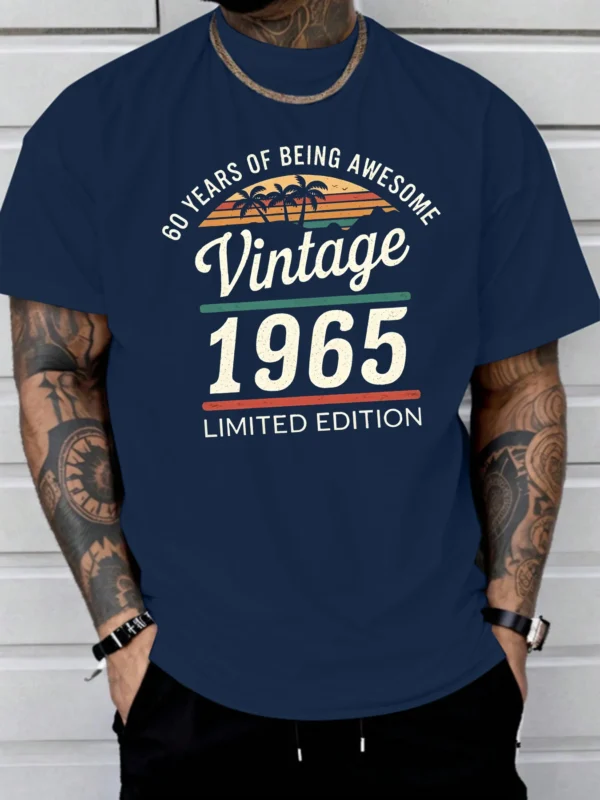 Men's Summer 100% Cotton Fashionable Casual Loose 60 Year Great Pattern Printed Limited Edition 1965 Retro T-shirt