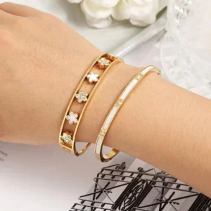 RAKOL Miniamlist Five Leaf Flower Inlay 316L 18k Gold Plated Bracelets For Women Stainless Steel Jewelry Street Style Bracelets - Image 3