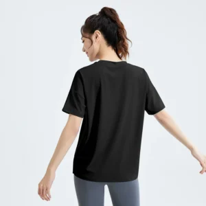 Spring Autumn New Yoga Suit Side Slit Loose-Fit Sports Short Sleeves Running T-Shirt Top Women's Elastic Comfortable Fitness Wea - Image 4