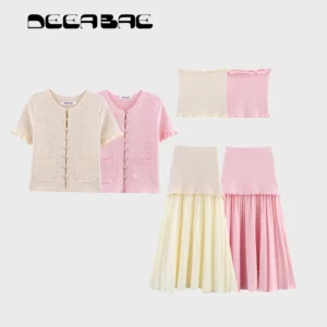DEEABAE Summer New Women's Clothing European And American Layered Decoration Round Neck Short Sleeved Knitted Three Piece Set