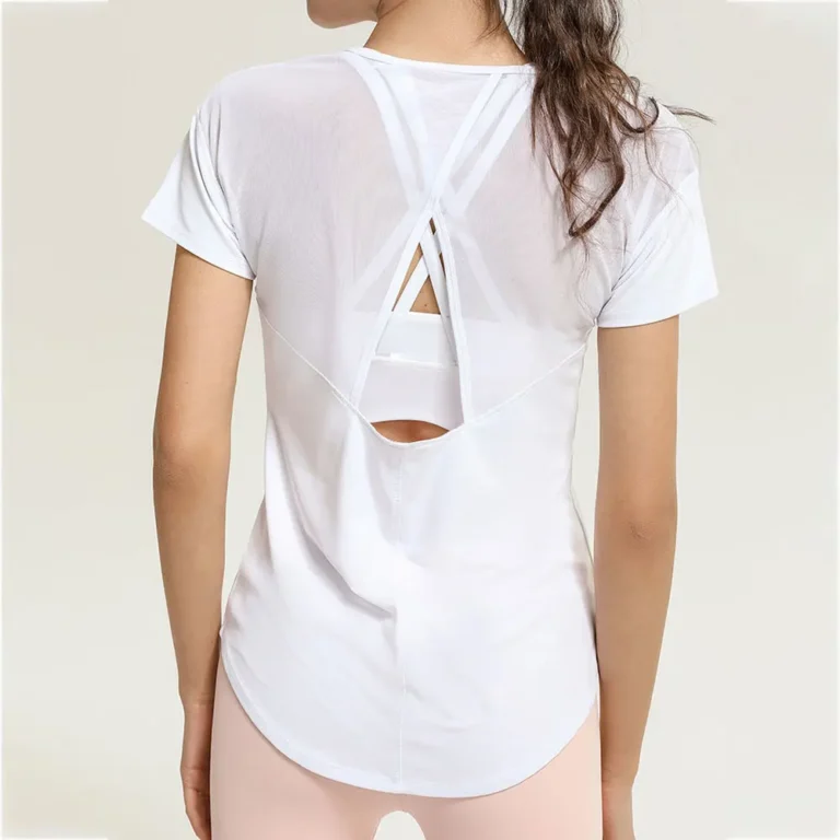 New Mesh Breathable Fitness Yoga Shirt Hollow Beauty Back Sports Top Loose and Quick-drying Short-sleeved T-shirt Women's Blouse - Image 6