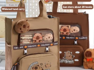 Kawaii Capybara Tutoring Bag, Primary School Student Canvas Storage File Bag, Cartoon Printing Large Capacity Tutoring Bag