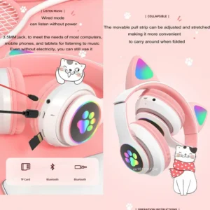 Cat Ears Headphones Flash Light Wireless With MIC Control LED Kid Girl Stereo Cute Music Helmet Bluetooth Phone Headset Earphone - Image 4