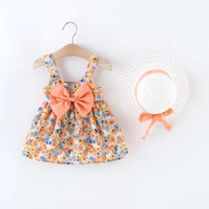 2Pcs/Set Flowers Baby Girl Dresses Summer Fashion Toddler Children Clothes Beach Smooth Dress Kid's Costume Hat 0 To 3 Y - Image 7