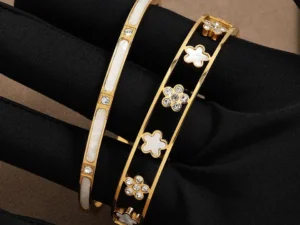 RAKOL Miniamlist Five Leaf Flower Inlay 316L 18k Gold Plated Bracelets For Women Stainless Steel Jewelry Street Style Bracelets
