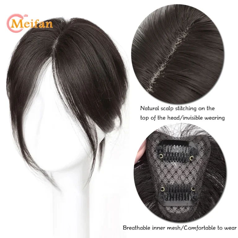 MEIFAN Middle Part Fake Bangs Fringe Synthetic Topper Hairpiece Clip-In Bang Extension Natural Invisible Clourse Hairpiece Women - Image 3
