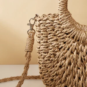Handwoven Straw Rattan Half-Moon Beach Handbag Large Capacity Women Summer Hollow Out Crossbody Shoulder Bag - Image 6