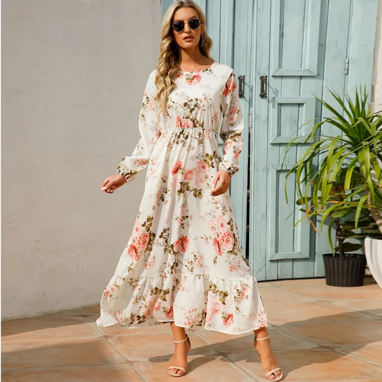 2023 Sping Summer Bohemian Women Maxi Dress Casual Long Sleeve High Waist Beach Woman Chiffon Dresses Floral Vestidoes Mujer New - Image 3