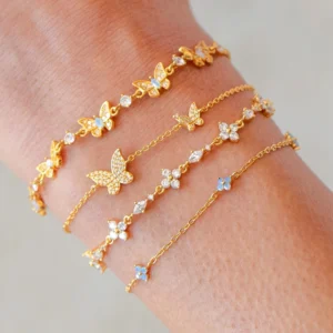 New Luxury Pink Crystal Bowknot Cubic Zirconia Pendant Bracelet Women Blue Butterfly Shiny Rhinestone Bangle Jewelry - Image 3
