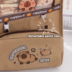 Kawaii Capybara Tutoring Bag, Primary School Student Canvas Storage File Bag, Cartoon Printing Large Capacity Tutoring Bag - Image 4
