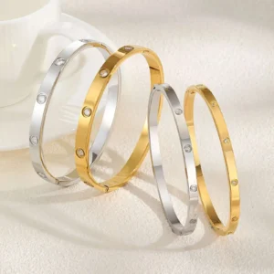 Prjewel Waterproof Luxury Bangles Round Zircon For Women Stainless Steel Wrist Brackets Hand Jewelry Mother's Day Gift - Image 5