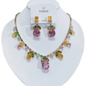 Luxury Waterdrop Pendant Jewelry Set Earring Pink Necklace For Women Bridal Wedding Exquisite Fashion Zircon Party Banquet Gift - Image 6