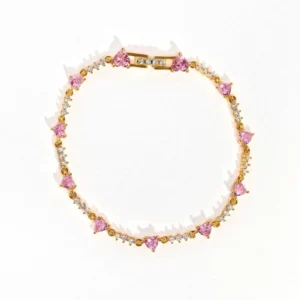 Y2K Exquisite Sweet Pink Zircon Bowknot Love Heart Chain Bracelet For Women Girls Party Birthday Jewelry Gift - Image 7