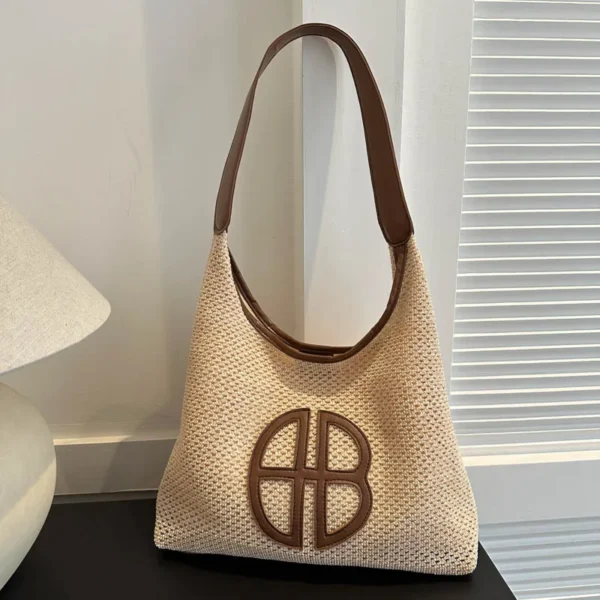 Fashion Trend Retro Straw Bag Large Capacity Woven Beach Women's Shoulder Bags Casual Handbags Underarm Daily Shopping Bag Totes - Image 4