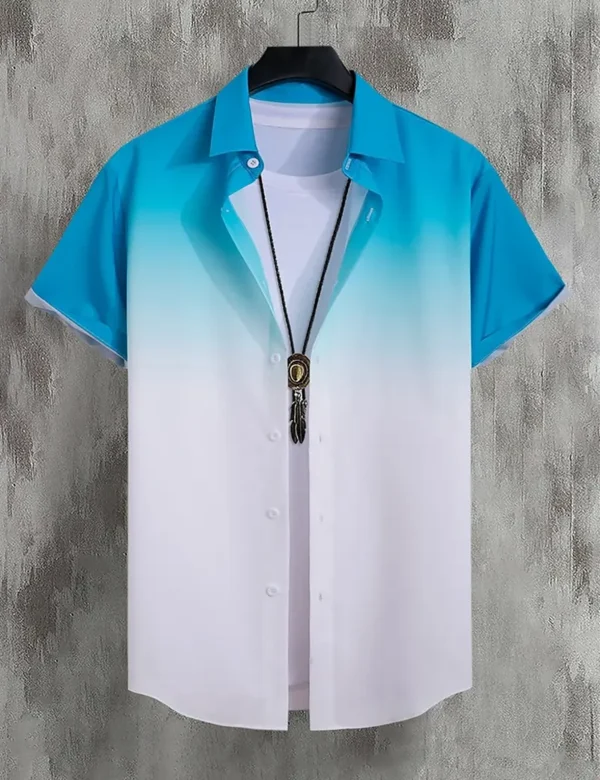 New Simple Gradient Hawaiian short-sleeved Top Casual Beach Buttoned Lapel short-sleeved Shirt Comfortable men's Shirt - Image 3