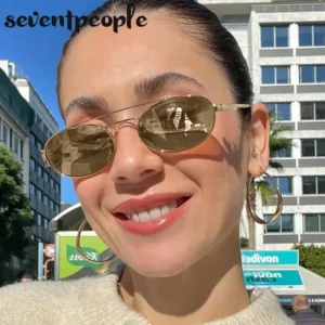 Small Oval Metal Frame Steampunk Sunglasses For Women 2025 Luxury Brand Vintage Double Beam Shades Classic Round Punk Eyewear - Image 5