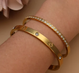2PCS Fashion Stainless Steel Crystal Gold Color Bracelet Women Jewellery Bangle Party Gift XCB-017 - Image 5