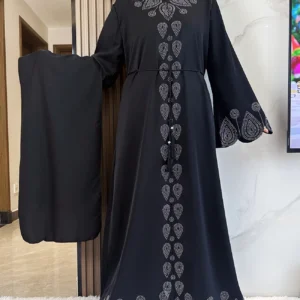 New 2024 Dubai Diamond Muslim Modest Dress for Women Elegant Arabic Femme Hijab Abaya 2024 Islamic Long Sleeve Turkey Clothing