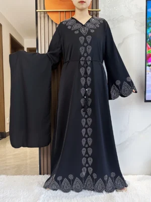 New 2024 Dubai Diamond Muslim Modest Dress for Women Elegant Arabic Femme Hijab Abaya 2024 Islamic Long Sleeve Turkey Clothing