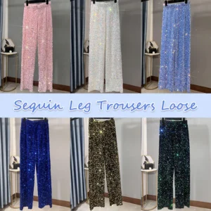 New Korean Velvet Sequined Wide-leg Pants Autumn and Winter Lengthened Slim Elastic High Waist Casual Party Straight Pants Shiny - Image 4