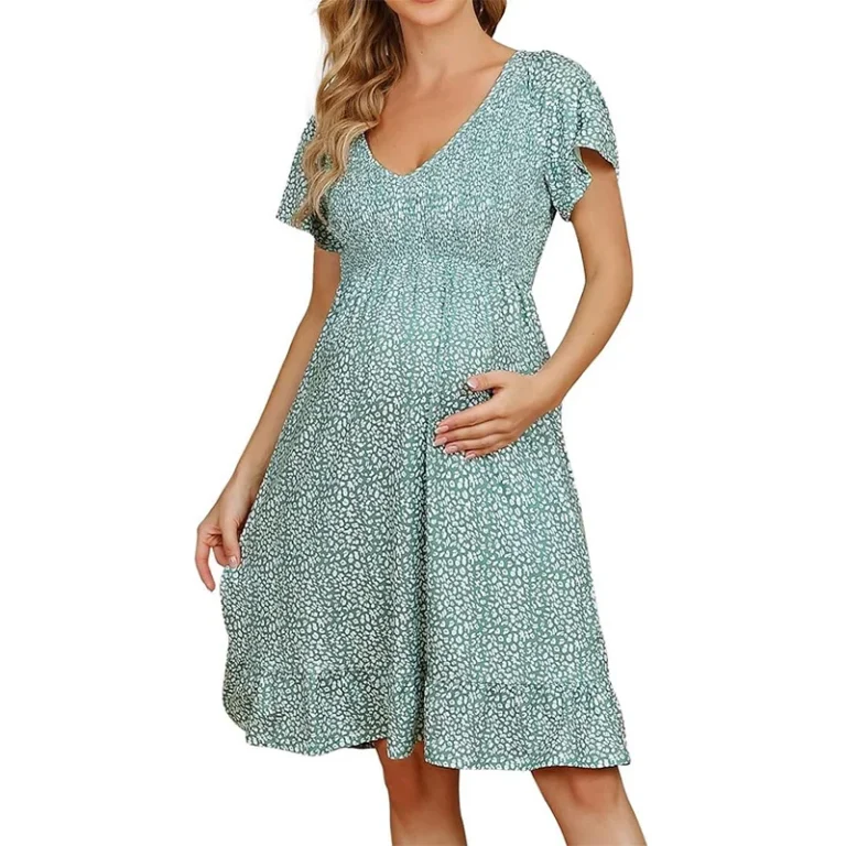 Maternity Summer Dress 2025 New Style Breathable V-neck Floral Loose Fit Comfortable Casual Short-Sleeve Dress Slim Waist Design - Image 6