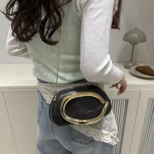 Luxury European And American Metal Frame Small Square Bag Zipper Lock High-end Fashion Versatile Evening Essential Crossbody Bag - Image 5