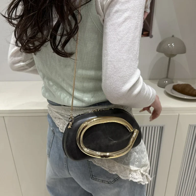 Luxury European And American Metal Frame Small Square Bag Zipper Lock High-end Fashion Versatile Evening Essential Crossbody Bag - Image 5
