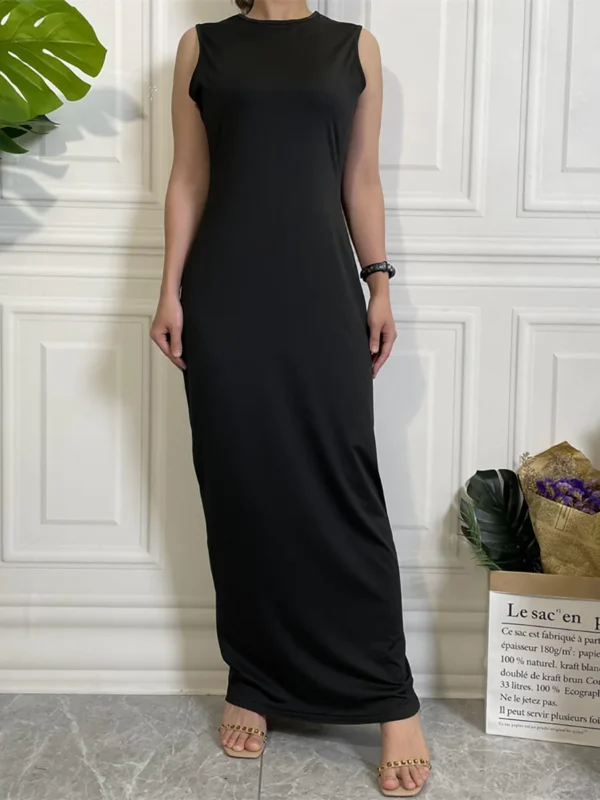 Under Abaya Long Dress Nida Sleeveless Islamic Clothing Women Dubai Turkish Muslim Underwear Base Layer Robe Casual Modesty - Image 4