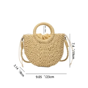 Handwoven Straw Rattan Half-Moon Beach Handbag Large Capacity Women Summer Hollow Out Crossbody Shoulder Bag - Image 7