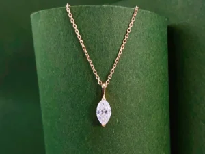 LUOWEND 100% 18K Rose Gold Necklace Women Shiny Marquise Cut GIA 0.50carat Real Natural Diamond Pendant Necklace Fine Jewelry