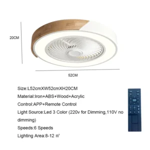 52CM Ceiling Fan Light Lamp 220V APP +Remote Control Fans Bedroom Dining Room Wood Ceiling Fan With Lights DC Green Ceiling Fan - Image 4