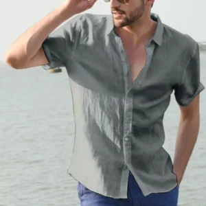 Summer Cotton Linen Shirts For Men Casual Short Sleeved Shirts Blouses Solid Turn-Down Collar Formal Beach Shirts Male Clothing - Image 4