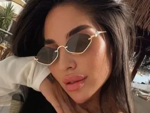 Metal Women Simple Trend Sunglasses Men 2025 New Half Frame Diamond Shaped Sunglasses Dopamine Small Frame Outdoor Sunglasses