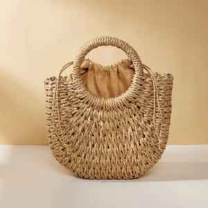 Handwoven Straw Rattan Half-Moon Beach Handbag Large Capacity Women Summer Hollow Out Crossbody Shoulder Bag - Image 5