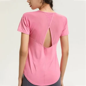 New Mesh Breathable Fitness Yoga Shirt Hollow Beauty Back Sports Top Loose and Quick-drying Short-sleeved T-shirt Women's Blouse - Image 7