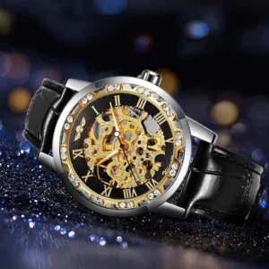 WINNER Fashion Elegant Ladies Watches Top Brand Luxury Iced Out Skeleton Mechanical Watch Luminous Hands Leather Strap Unisex - Image 4