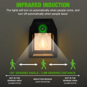 Solar-Powered Waterproof Outdoor Wall Light with Motion Sensor Tungsten Filament Garden Yard Decoration LED Lamp 3 Modes 1-4Pcs - Image 4